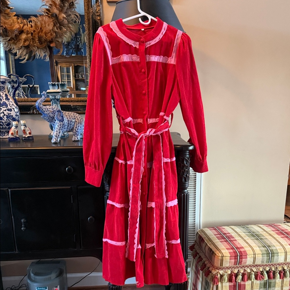 Chic Long Sleeve Red and Pink Dress